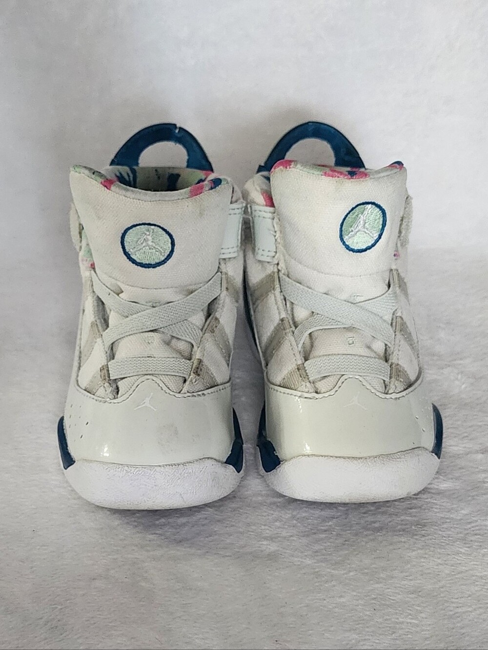 Jordan 6 Rings Toddlers High Tops, Barely Grey White Green Abyss